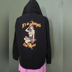 Forever 21 Black Hoodie With Jungle Pinup Graffic